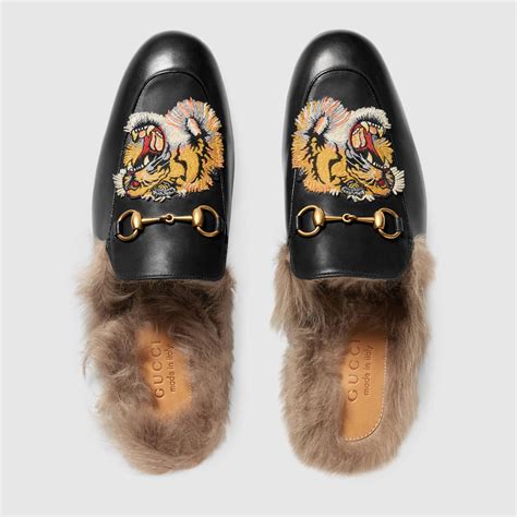 gucci princetown slippers with fur|Gucci princetown embroidered leather slipper.